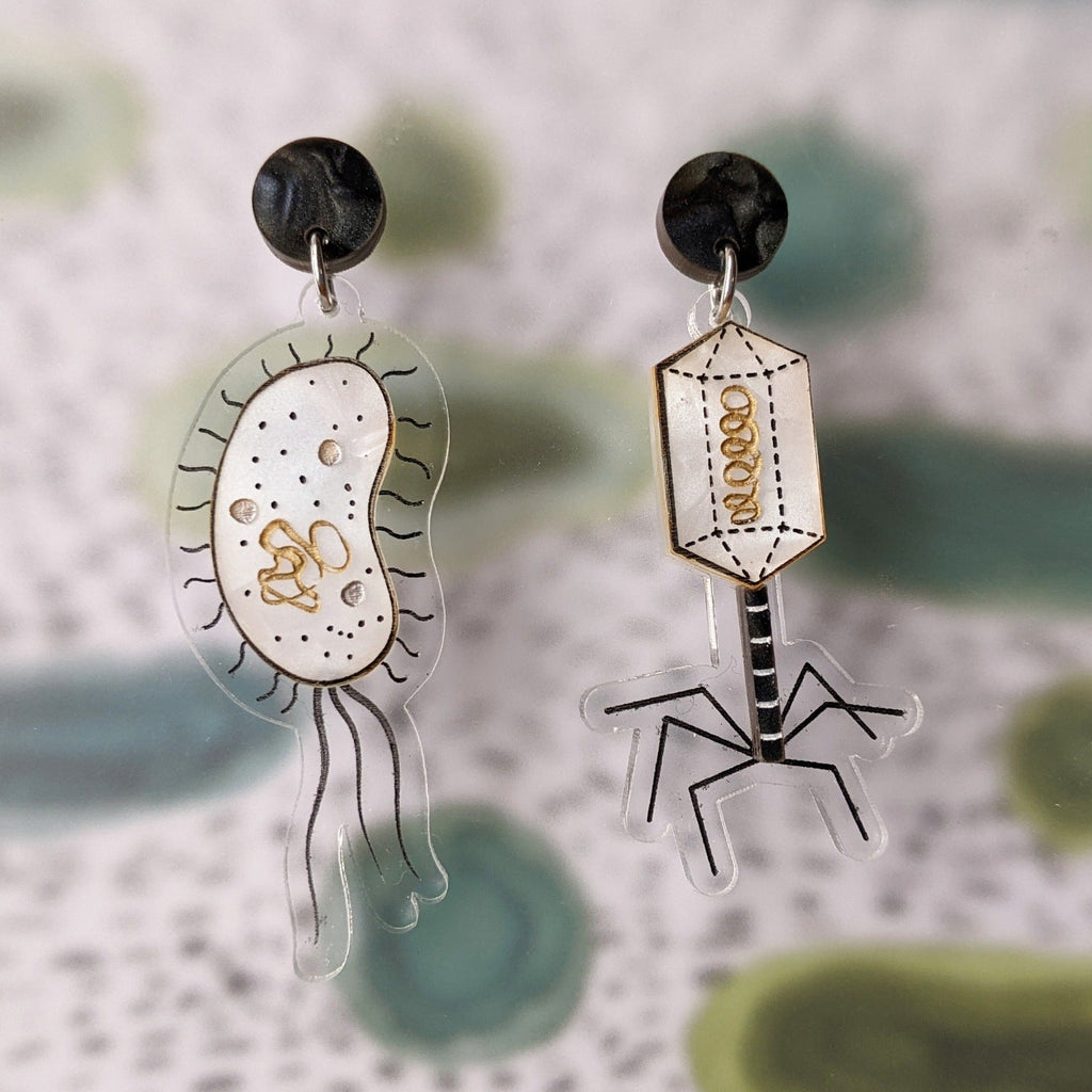 Bacteria and virus acrylic earrings.