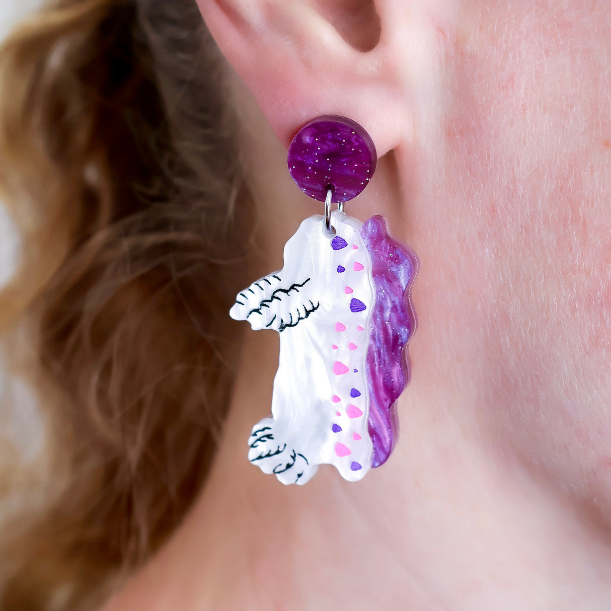 White Nudibranch (Sea Slug) Earrings