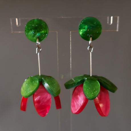 3D Pink Flower Acrylic Dangle Earrings