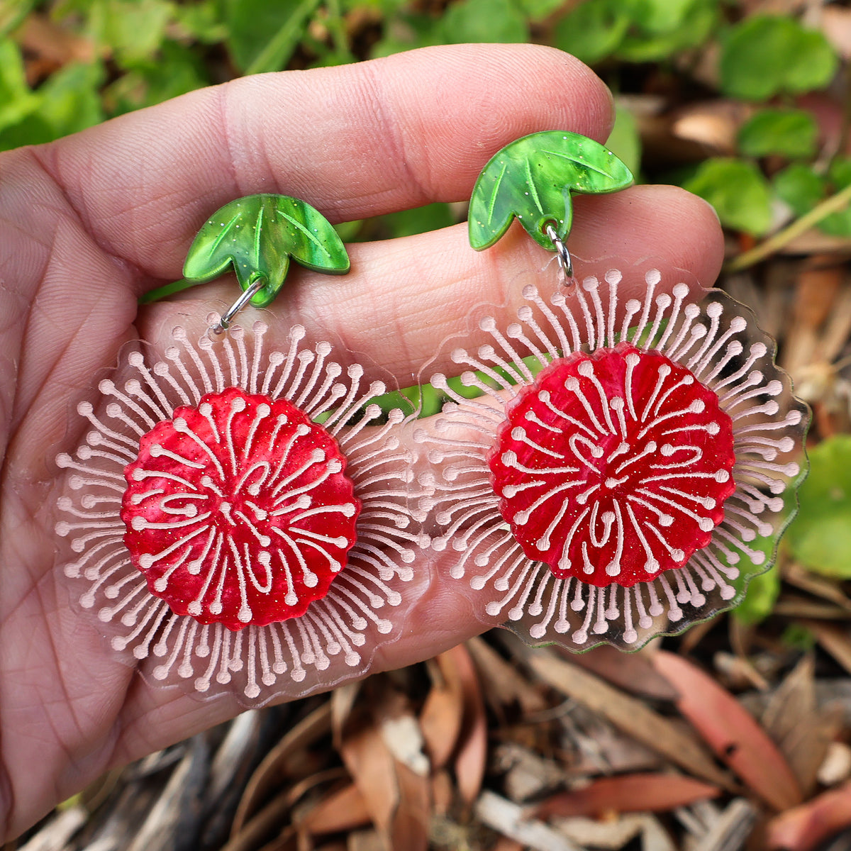 Pincushion Hakea Native Flower Acrylic Earrings
