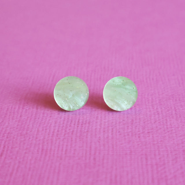 Acrylic Apple green studs closeup
