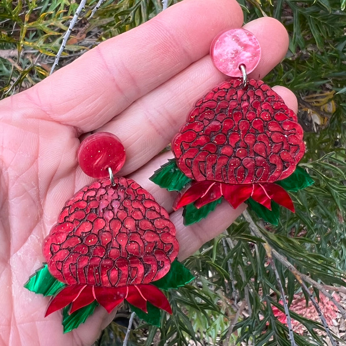 Waratah Flower Acrylic Earrings