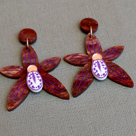 Black orchid earrings angled view