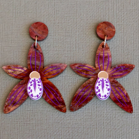 Black orchid earrings front view
