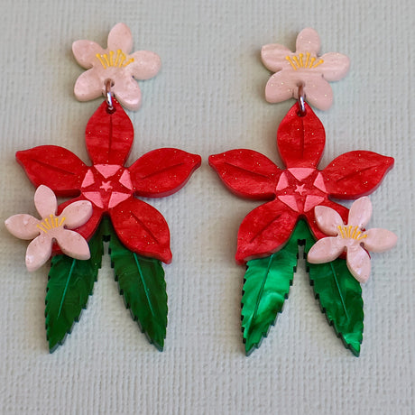 Christmas bush earrings closeup