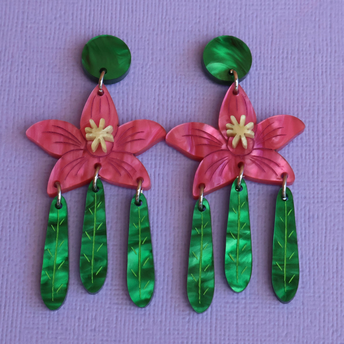 Crowea dangle earrings closeup