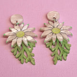 Flannel flower earrings angled view