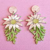 Flannel flower earrings closeup