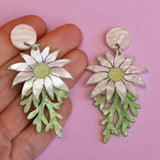 Flannel flower earrings in hand
