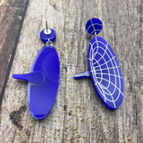 Dark blue dangle acrylic wormhole earrings, view 4.