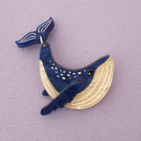 Acrylic humpback whale brooch closeup