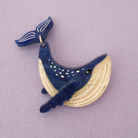 Acrylic humpback whale brooch closeup