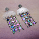 Glittery Acrylic jellyfish earrings with rainbow star chain.