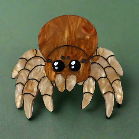 Acrylic jumping spider brooch closeup