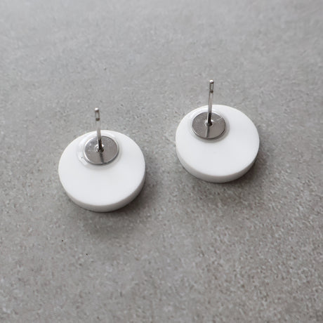 White round stud earrings with stainless steel posts 