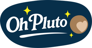 Logo of 'Oh Pluto' with a stylized depiction of Pluto on a dark blue background.