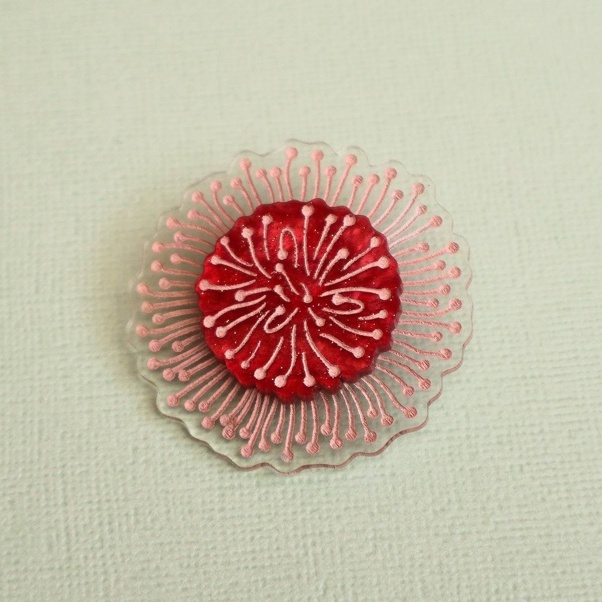 Pincushion Hakea brooch closeup