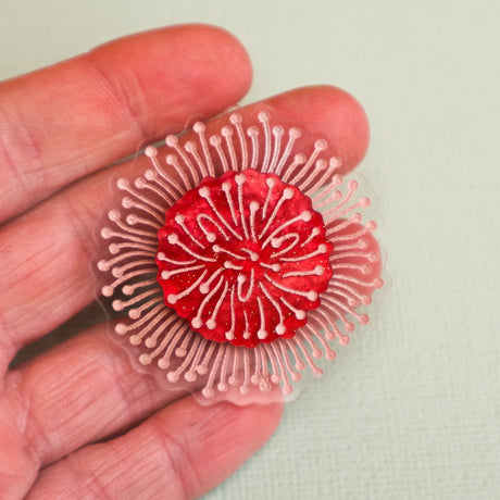 Pincushion Hakea brooch in hand