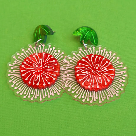 Pincushion Hakea earrings closeup