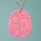Neon pink brain-shaped acrylic pendant