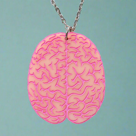 Neon pink brain-shaped acrylic pendant