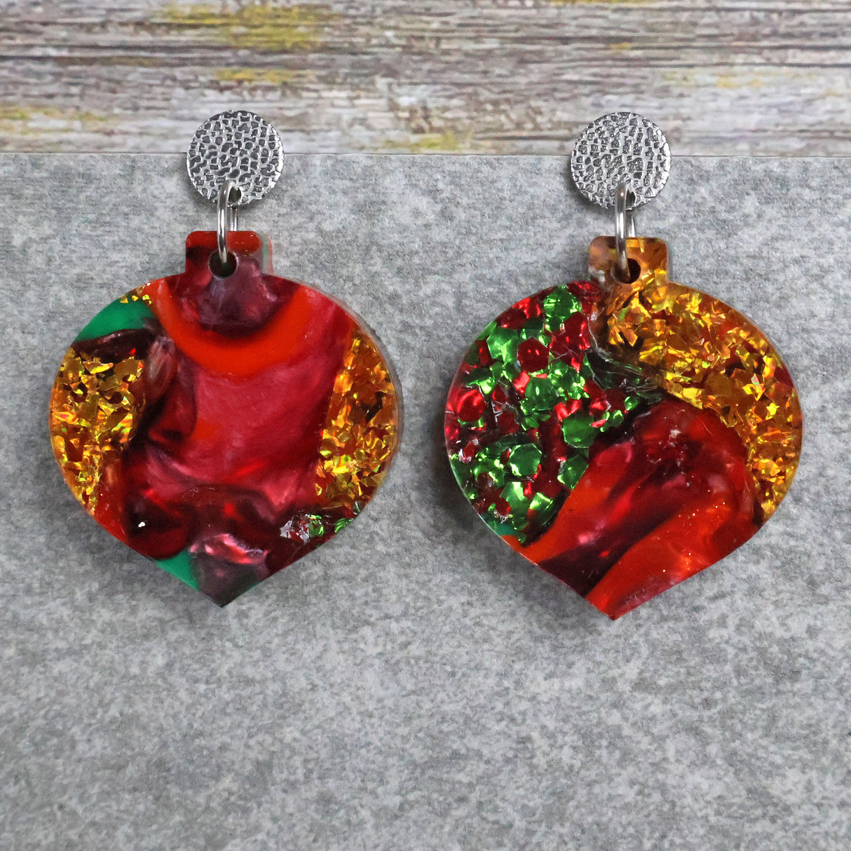 Recycled Acrylic Christmas Earrings 'Jingle Bells' Collection. Pair 08