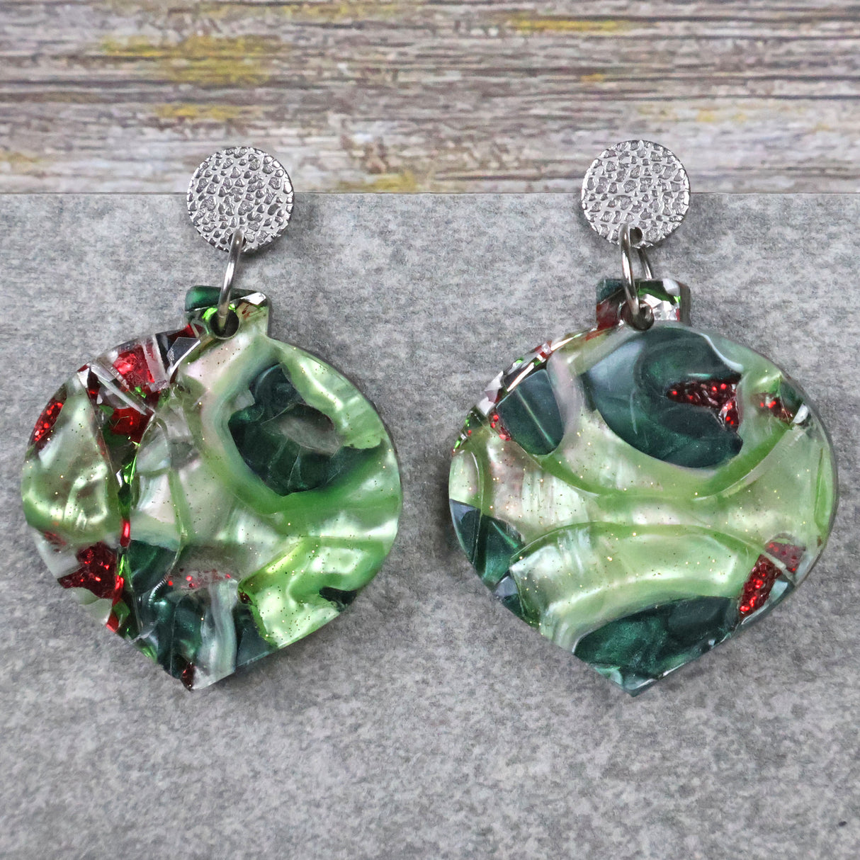 Recycled Acrylic Christmas Earrings 'Green Xmas' Collection. Pair 04