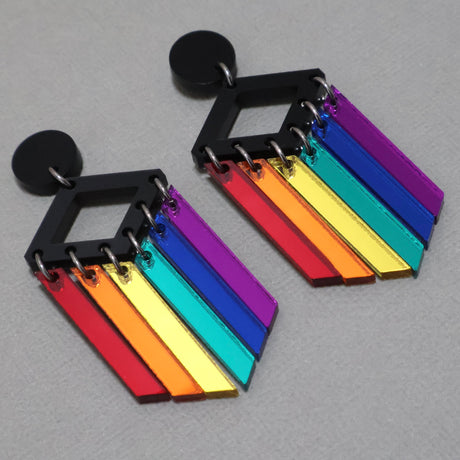 Rainbow mirror dangles angled view