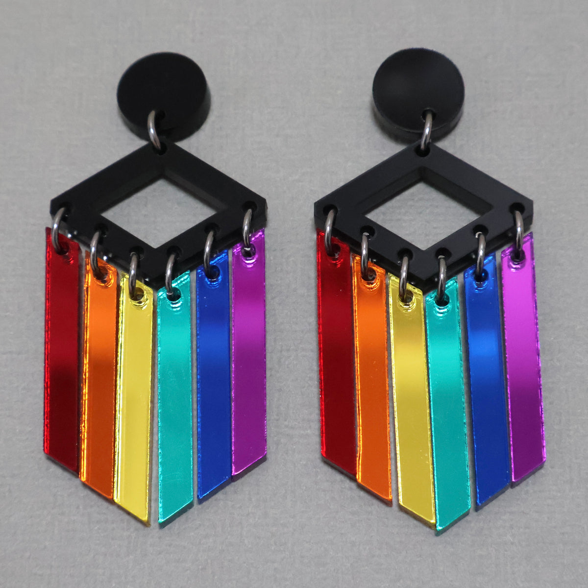 Rainbow mirror dangles front view