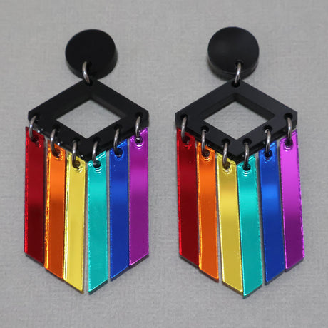 Rainbow mirror dangles front view