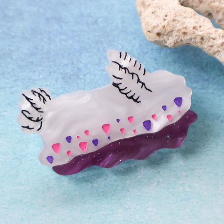 Small white purple and pink acrylic nudibranch brooch
