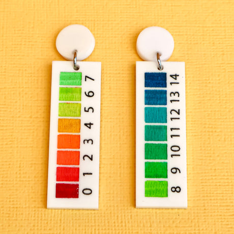 pH indicator earrings closeup
