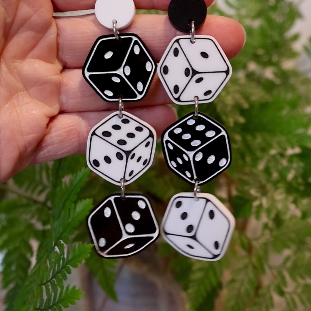 Closeup Video of Acrylic Roll the Dice  earrings by Oh Pluto