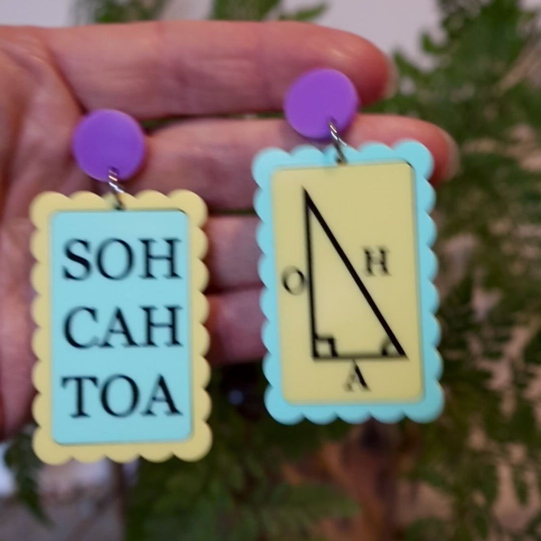 Closeup Video of Acrylic trigonometry earrings by Oh Pluto