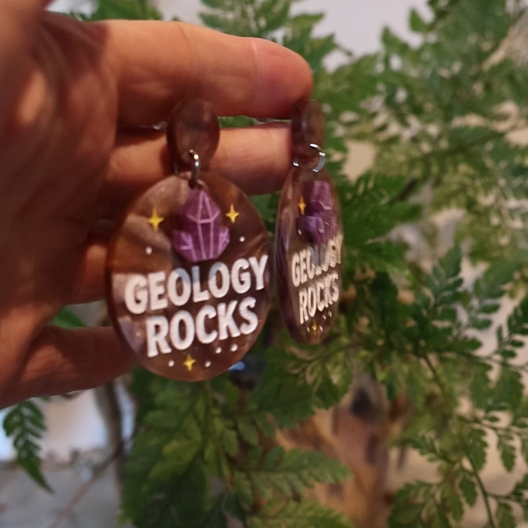 Closeup Video of Acrylic geology rocks earrings by Oh Pluto