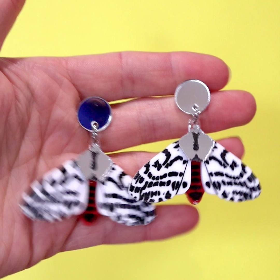 Black and White Tiger Moth Earrings