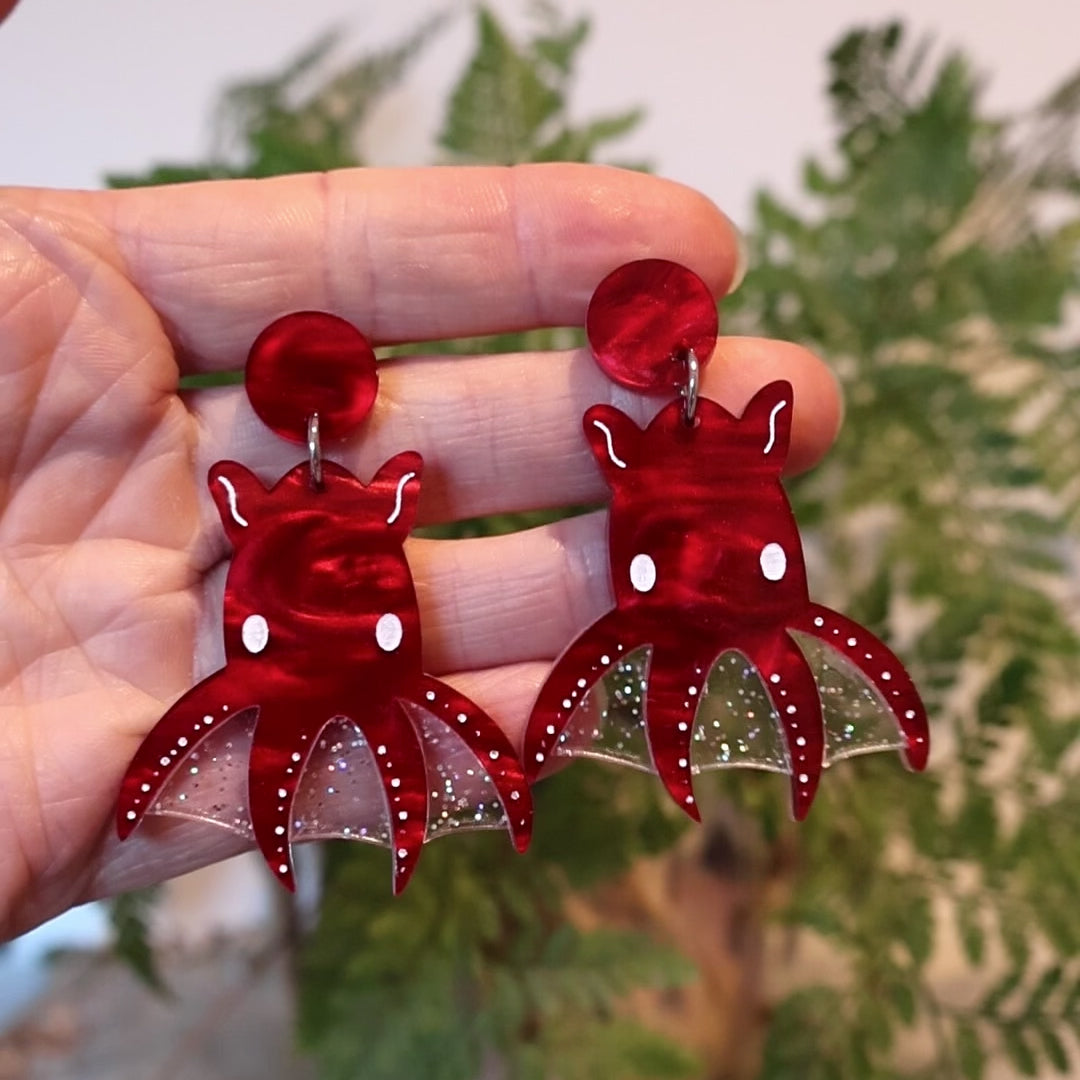 Closeup Video of Acrylic vampire squid earrings by Oh Pluto