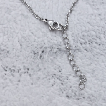 An image of the necklace chain, showing a lobster clasp and extender chain. 