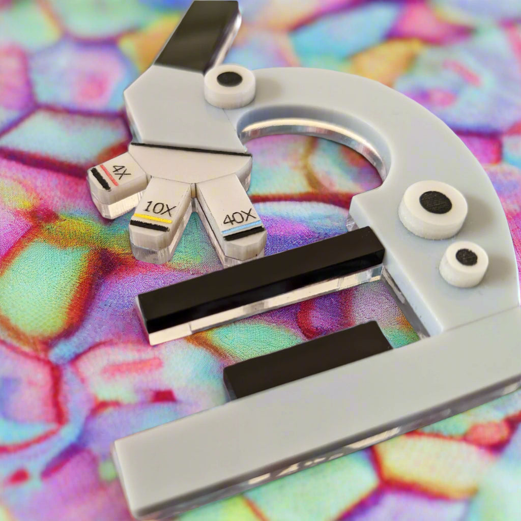 Laser Cut Acrylic Large Statement Microscope Brooch closeup. 