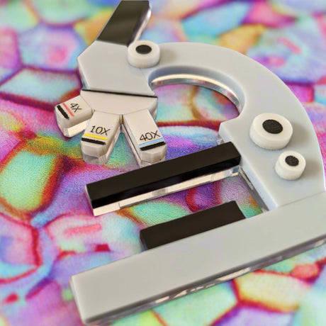 Laser Cut Acrylic Large Statement Microscope Brooch closeup. 